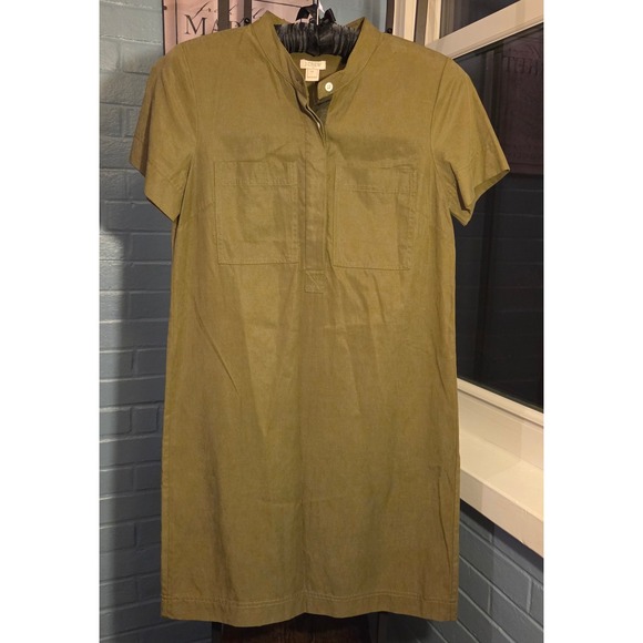 J.‎ Crew Olive Green Shirt Dress Utility Pockets Casual Short Sleeve XS - Picture 1 of 9